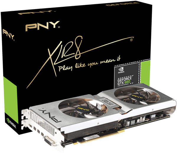 Охладитель 3D-карты PNY GeForce GTX 980 Pure Performance 4Go GDDR5 имеет два вентилятора типоразмера 85 мм