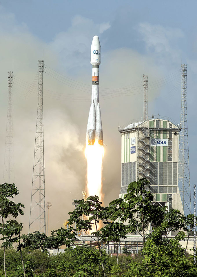   A Soyuz rocket carrying O3b satellites lifts off in French Guiana. Source: ESA-CNES-Arianespace/Optique Video Du CSG/P. Baudon