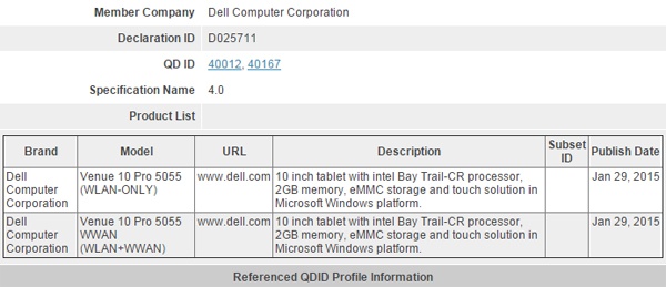 Радиомодуль Dell Venue 10 Pro 5055 сертифицирован Bluetooth SIG
