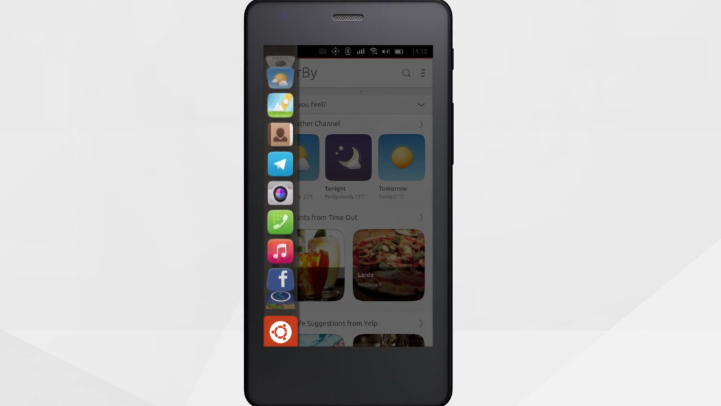Мессенджер Telegram на главном экране приложений Ubuntu Phone