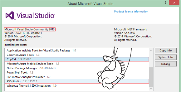 PVS-Studio и CppCat для Microsoft Visual Studio Community 2013 - 1