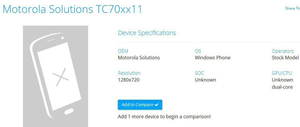 Устройство под названием Motorola Solutions TC70xx11 построено на неназванной однокристальной системе с двухъядерным процессором
