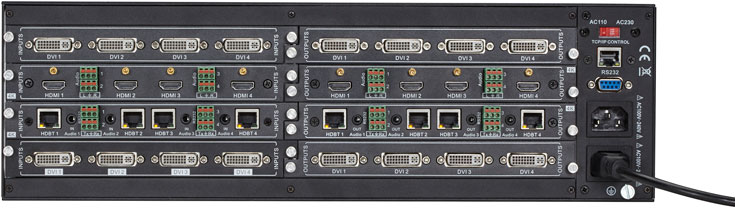 Модель AVS800 имеет максимальную конфигурацию 8 x 8 (четыре модуля), AVS1600 — 16 x 16 (восемь модулей)