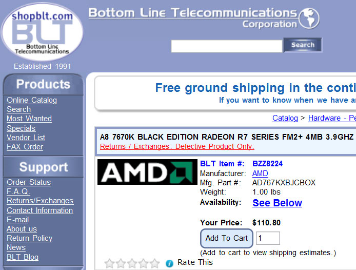Цена APU AMD A8-7670K примерно равна $110