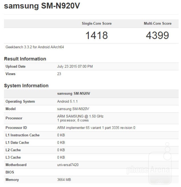 Вариант планшетофона Samsung Galaxy Note 5 для оператора Verizon «засветился» в результатах теста Geekbench