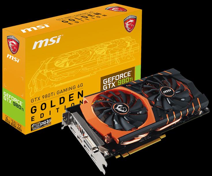 3D-карта MSI GeForce GTX 980 Ti Golden 6G Gaming Edition оснащена охладителем Twin Frozr V 