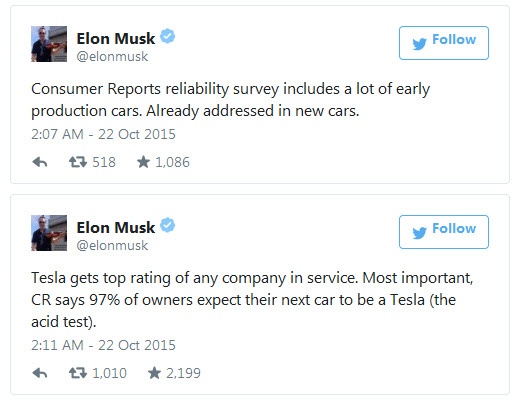 Илон Маск ответил на критику издания Consumer Reports в адрес Tesla Model S