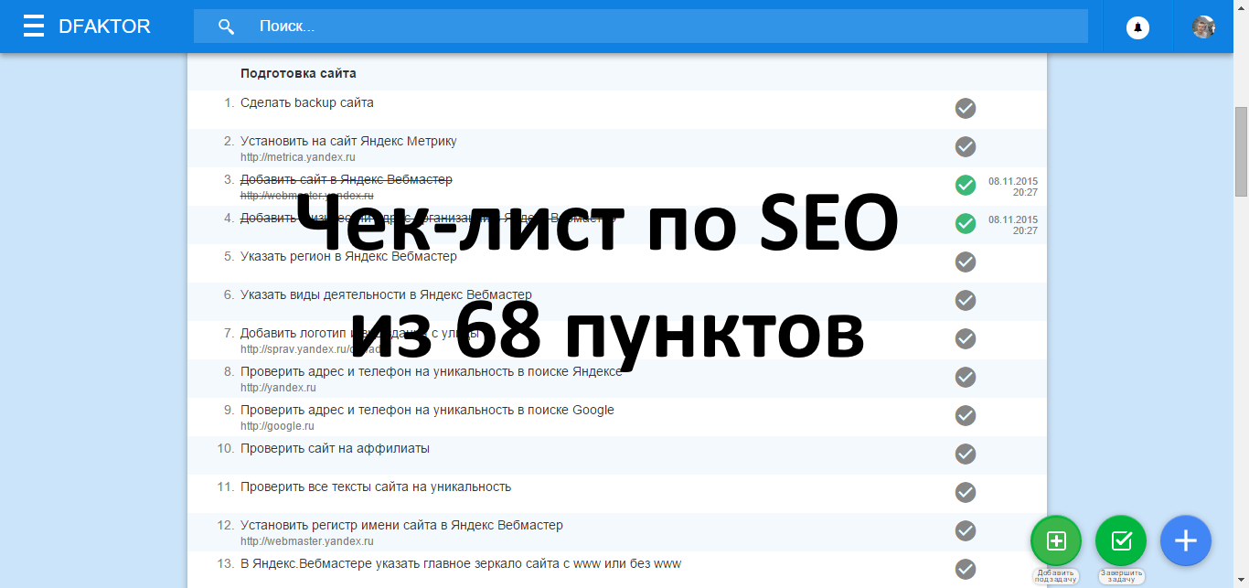 Чек-лист из 68 пунктов для продвижения сайта в ТОП10 Яндекса - 1