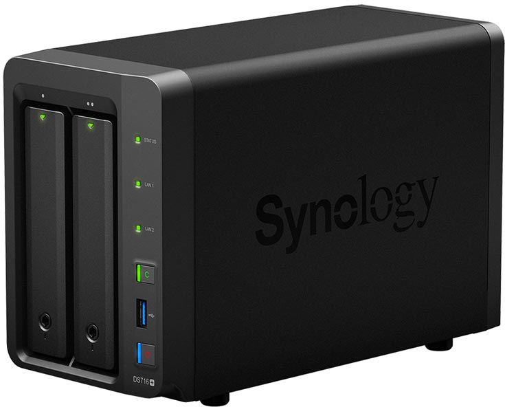 NAS Synology DiskStation DS716+ имеет два отсека для накопителей