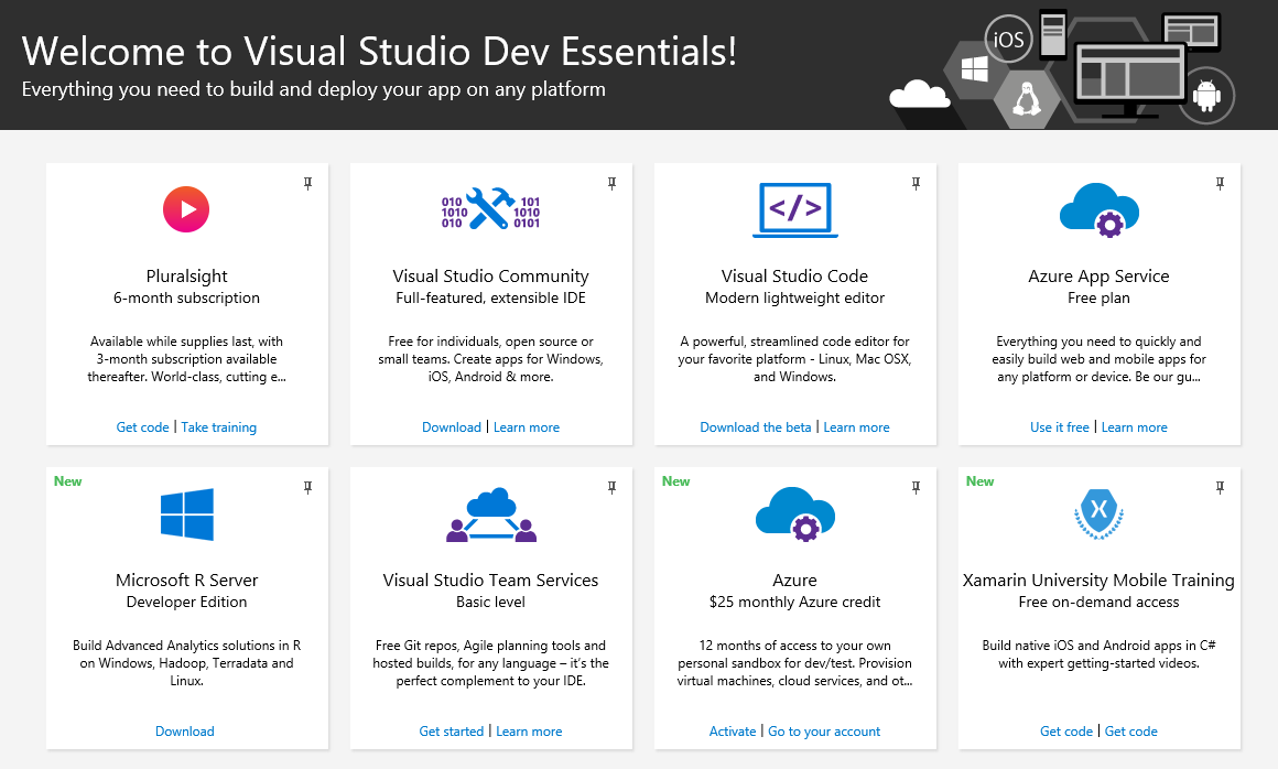 Бесплатный пакет возможностей для разработчика: Visual Studio Dev Essentials - 1