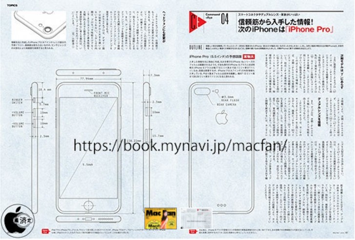 Японский журнал опубликовал чертеж смартфона iPhone Pro