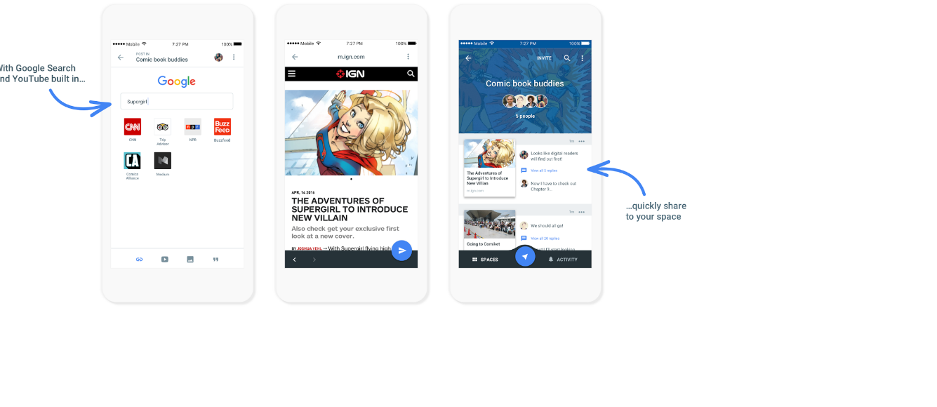 Google выпустил мессенджер Spaces, интегрированный с YouTube, Photos и Chrome - 1