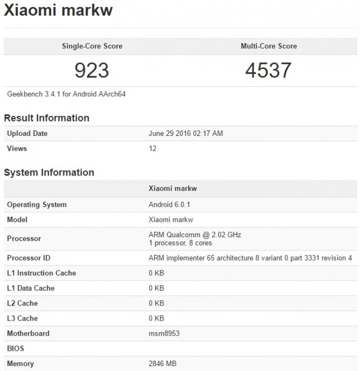 Основой Xiaomi markwслужит однокристальная система Qualcomm Snapdragon 625
