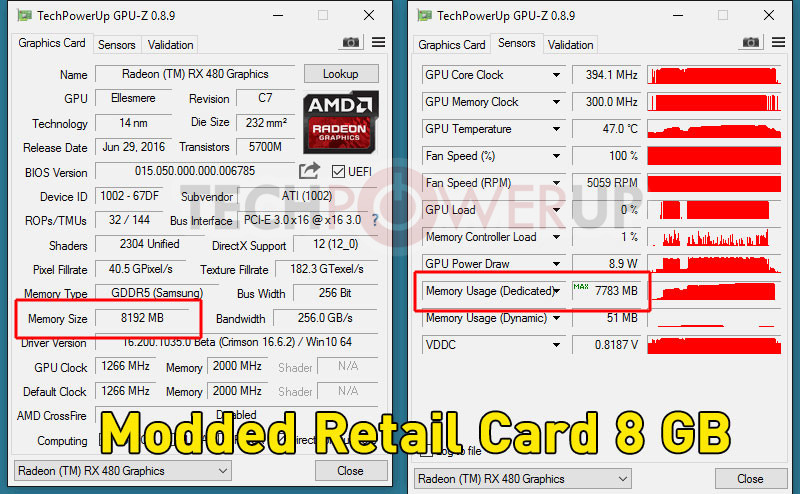Перепрошивка Radeon RX 480 превращает 4-гигабайтную версию в 8-гигабайтную - 7