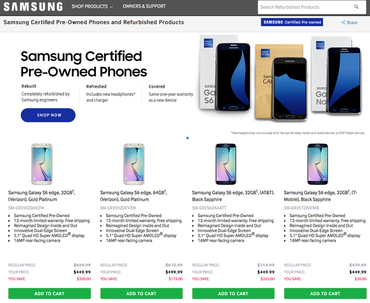 Samsung начала продажу восстановленных смартфонов прошлых поколений