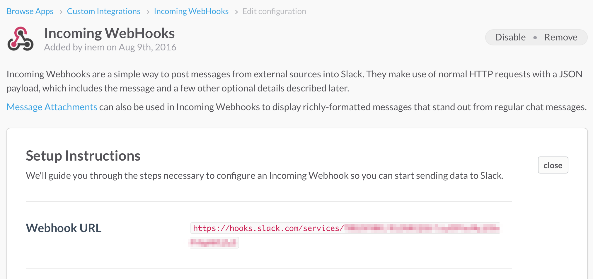 Grabbing Incoming WebHook URL in Slack
