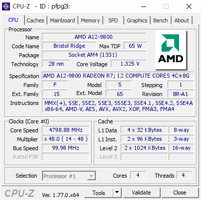 Конфигурация AMD A12-9800 включает четырехъядерный CPU