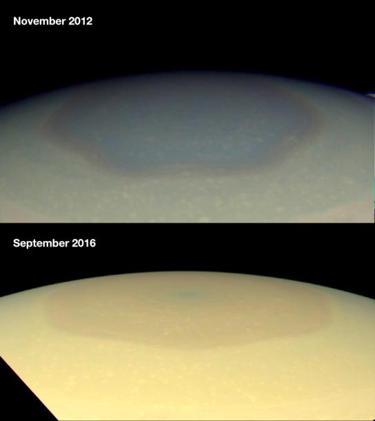 Шестиугольный шторм на Сатурне поменял свой цвет — и никто не знает, почему - 3