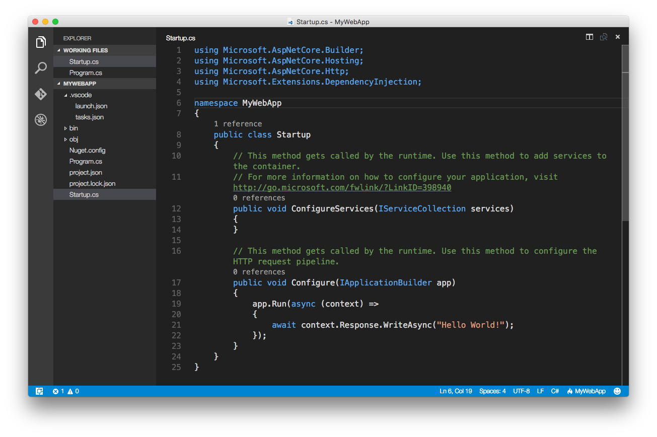 ASP.NET Core: Ваше первое приложение на Mac c использованием Visual Studio Code - 5