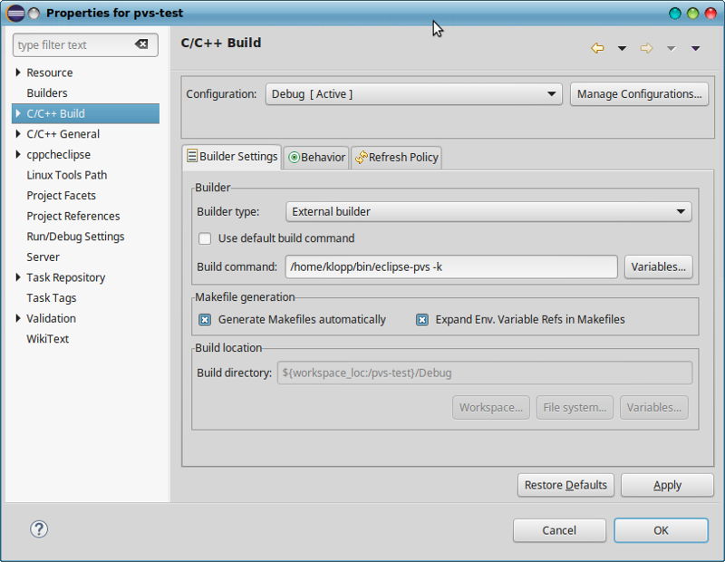 Встраиваем PVS-Studio в Eclipse CDT (Linux) - 4