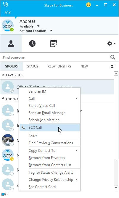 Skype for Business integration with 3CX