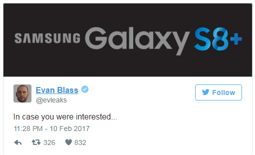 Старшая модель нового флагманского смартфона Samsung будет называться Galaxy S8+