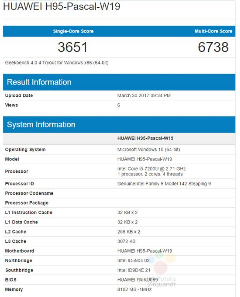 Преемник Huawei Matebook получил Core i5-7200U и 8 ГБ ОЗУ