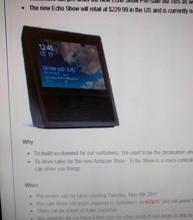 АС с сенсорным дисплеем Amazon Echo Show ожидается в июне по цене $230