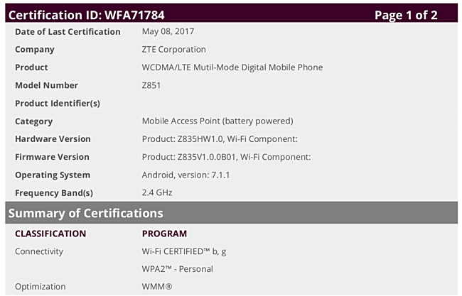 Смартфон ZTE Z851 работает под управлением Android 7.1.1 Nougat