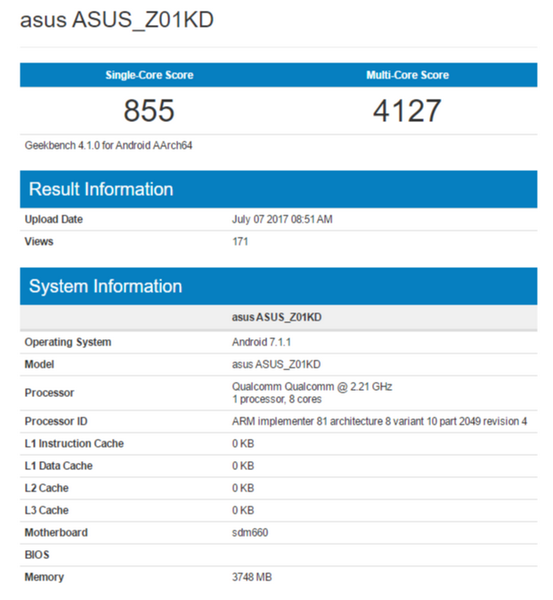 Смартфон Asus ZenFone 4 получит Snapdragon 630 и 660