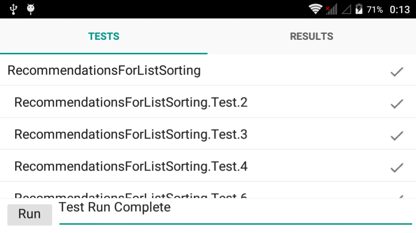 Перечень тестов (Android)