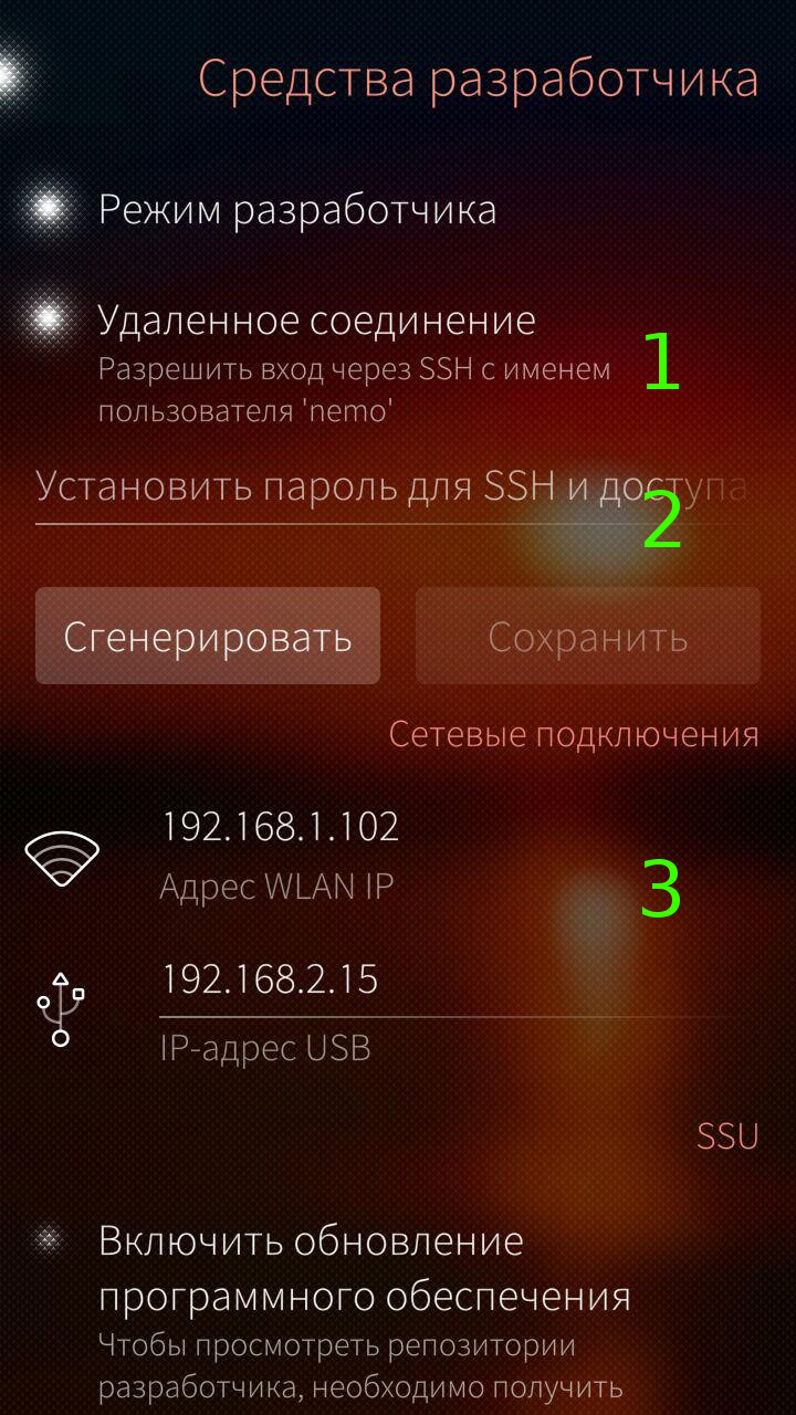 Рисунок 1 — Настройка подключения к телефону по SSH.