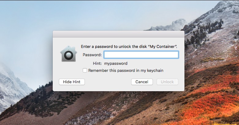 macOS High Sierra показывает пароль к зашифрованному тому вместо подсказки - 1