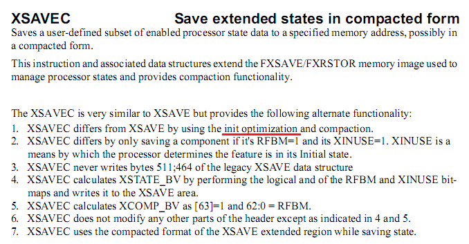 XSAVEC, Extended Save with Compaction