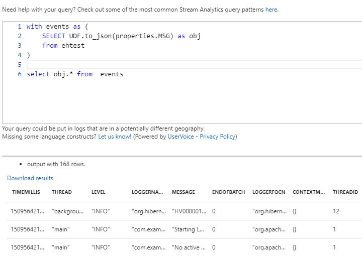 Стриминг и анализ логов Java приложений в MS Azure с использованием Log4j и Stream Analytics - 8