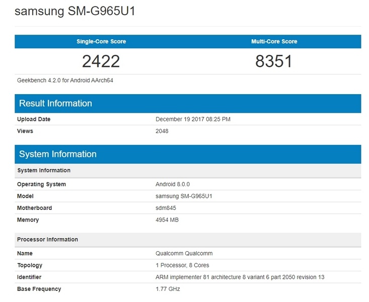 Показатели Samsung Galaxy S9+ появился в Geekbench