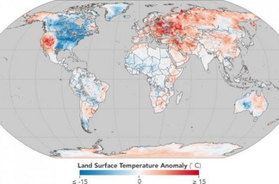 НАСА опубликовало карту, на которой отмечены температурные аномалии