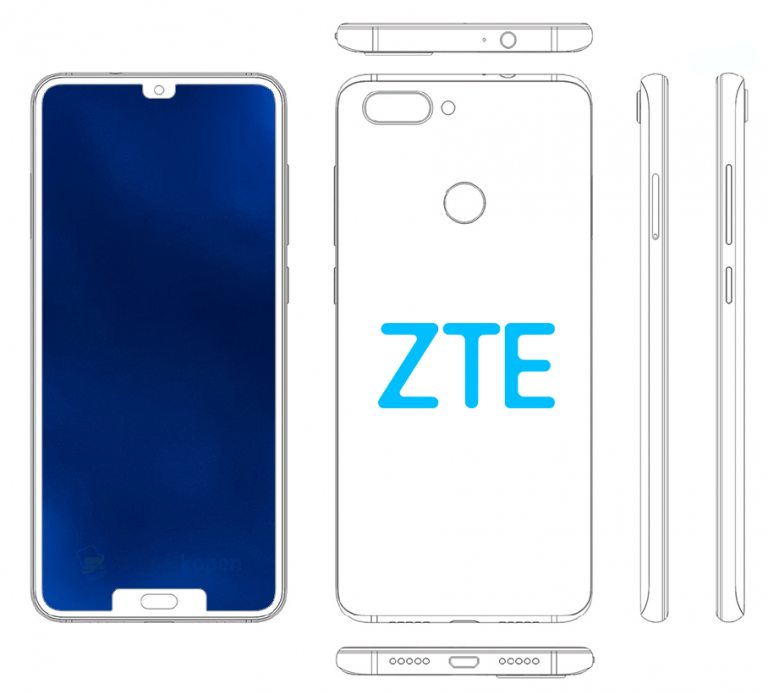 ZTE запатентовала еще один смартфон с двумя вырезами в экране