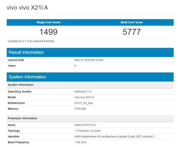 Смартфон Vivo X21i получит SoC Helio P60 и 6 ГБ ОЗУ