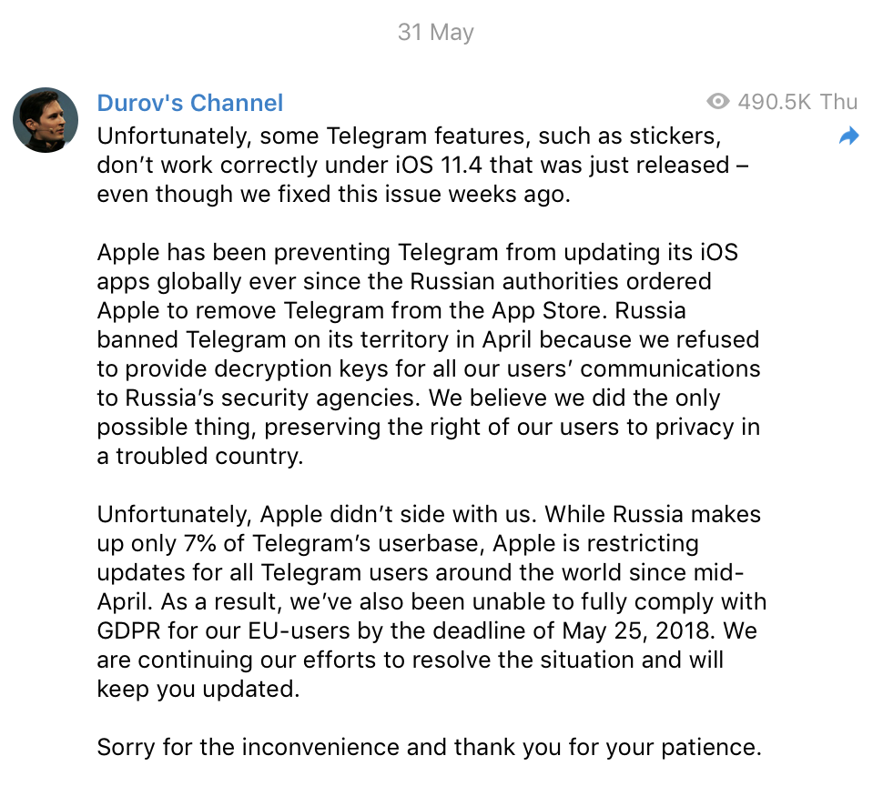 После жалобы Павла Дурова Apple пропустила первое с апреля обновление «Телеграма» для iOS-пользователей - 3