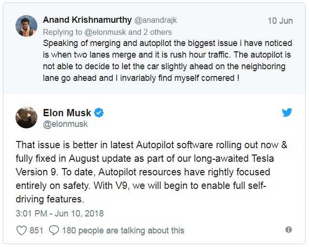 Tesla получит функции «полностью самоуправляемого движения» в августе