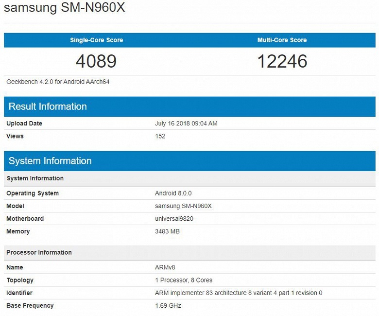 Samsung Galaxy Note 9 установил рекорд производительности в Geekbench