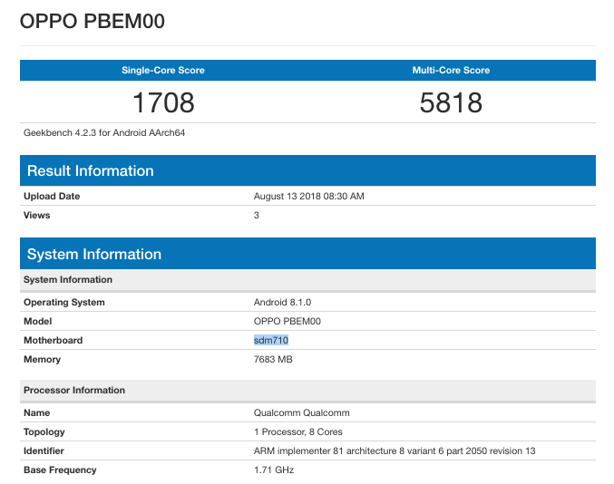 Oppo R17 Pro замечен в бенчмарке Geekbench