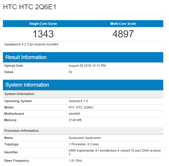 Смартфон HTC U12 Life уже протестирован 