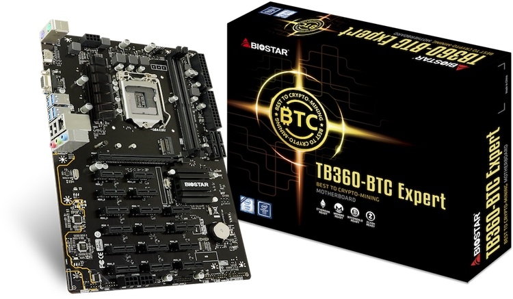 Плата Biostar TB360-BTC Expert для майнинговой системы насчитывает 17 слотов PCIe