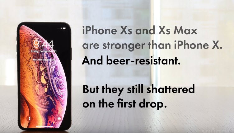 «Самые прочные» защитные стекла смартфонов iPhone XS и XS Max ломаются при первом же падении