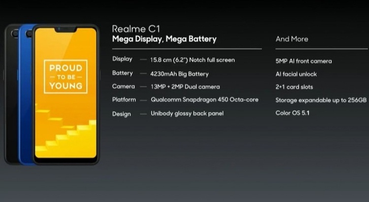 Смартфон Realme C1 с процессором Snapdragon 450 и экраном HD+ стоит около 0