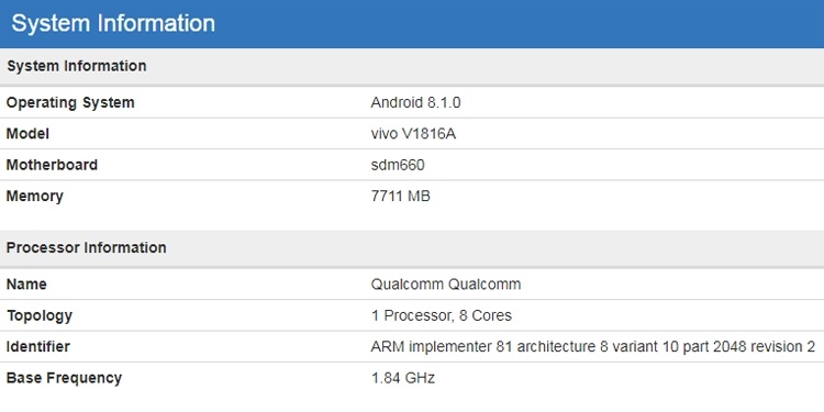 Vivo готовит смартфон среднего уровня на платформе Snapdragon 660