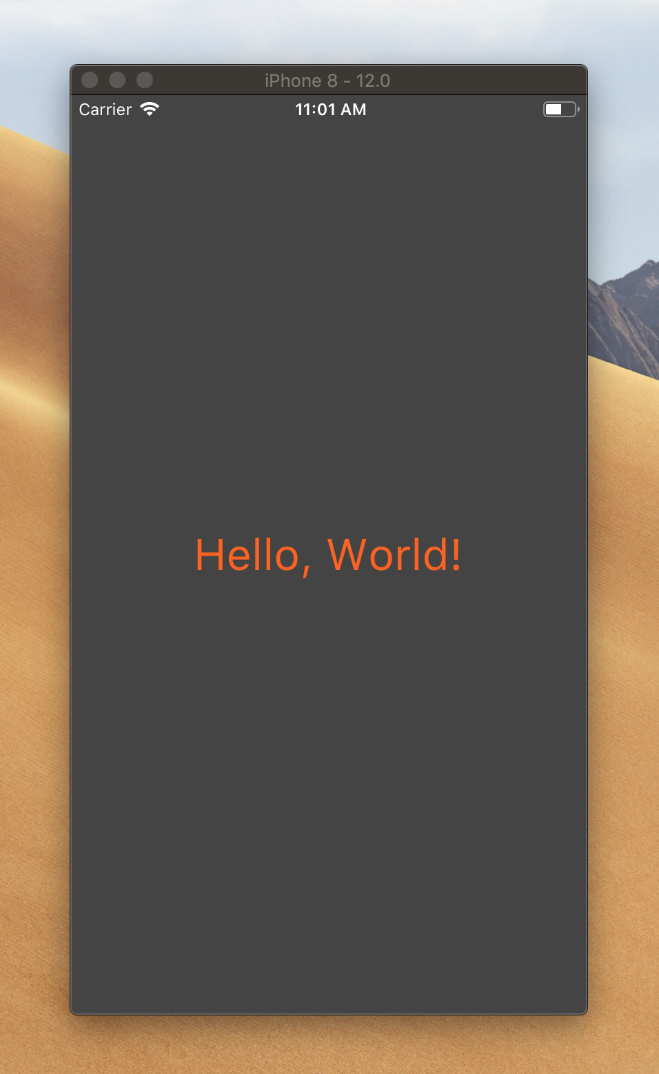 Скриншот HelloWorld приложения