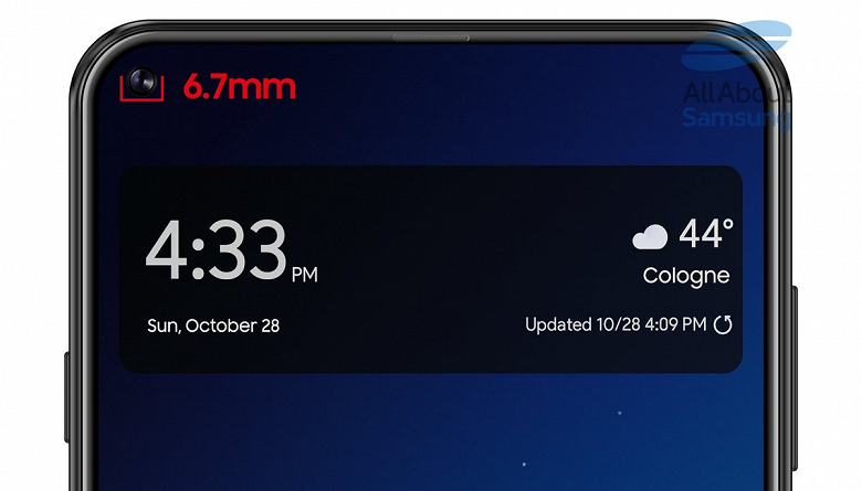 Диаметр выреза в экране смартфона Samsung Galaxy A8s составит 6,7 мм, у Galaxy S10 он будет меньшим